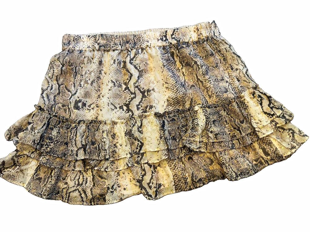 NEW Generation Love Snake Animal Print Ruffle Layered Mini Skirt Elastic M